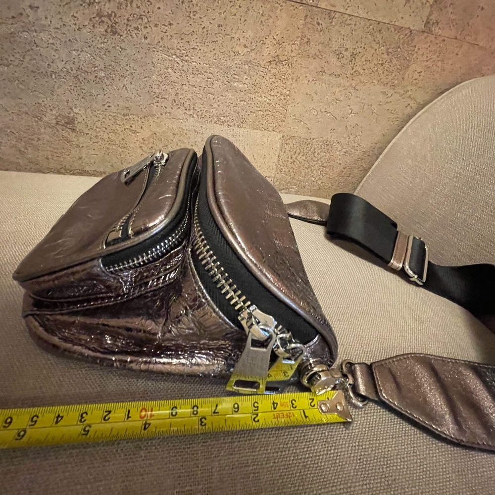 Leather crossbody silver tone bag